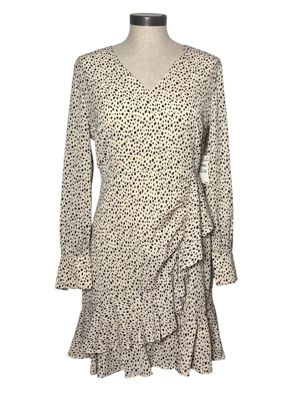 Halogen Ivory Black Speckled Ruffle Dress Boho Small Polka Dot Boho NWT